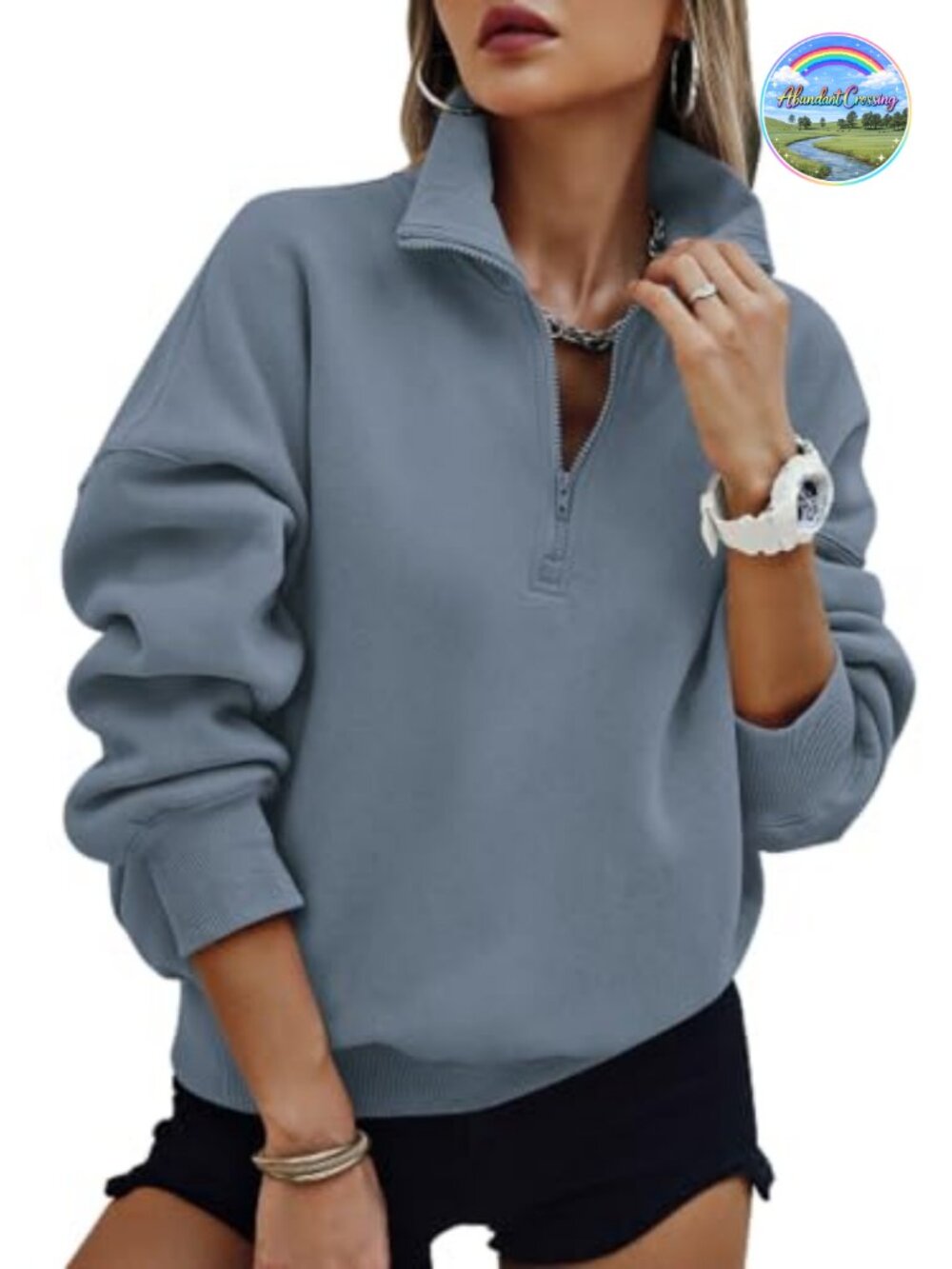 Half Zip Oversized Sweatshirt with Pockets